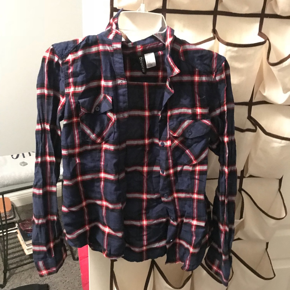 Blue and Red Plain Button Down